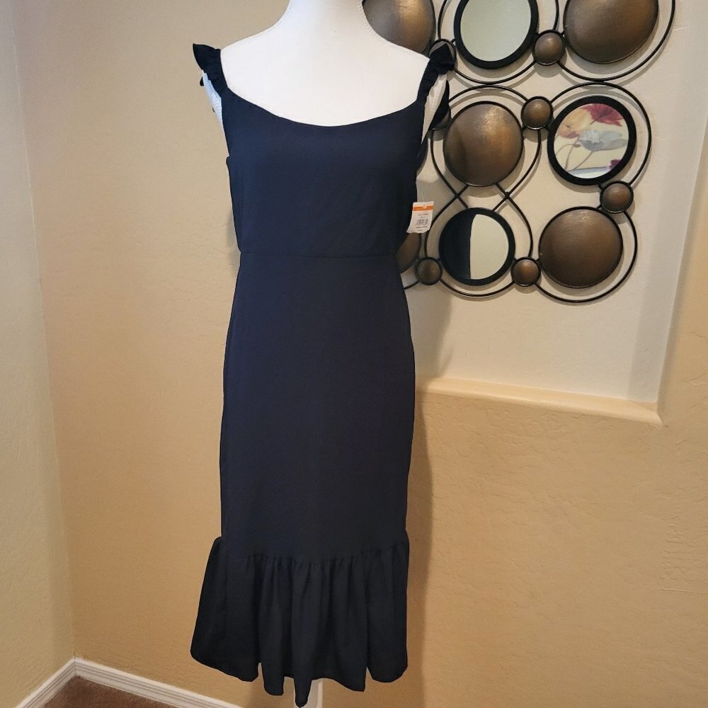 Velvet Tech Small Black midi dress with ruffled straps NWT Size Small
